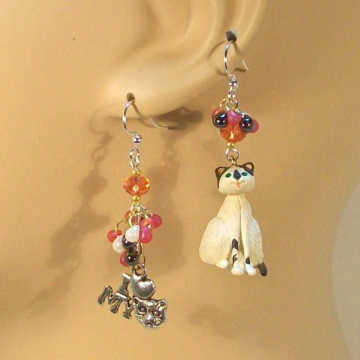 I LOVE MY CAT........Asymmetrical Earrings I LOVE MY CAT........Asymmetrical Earrings