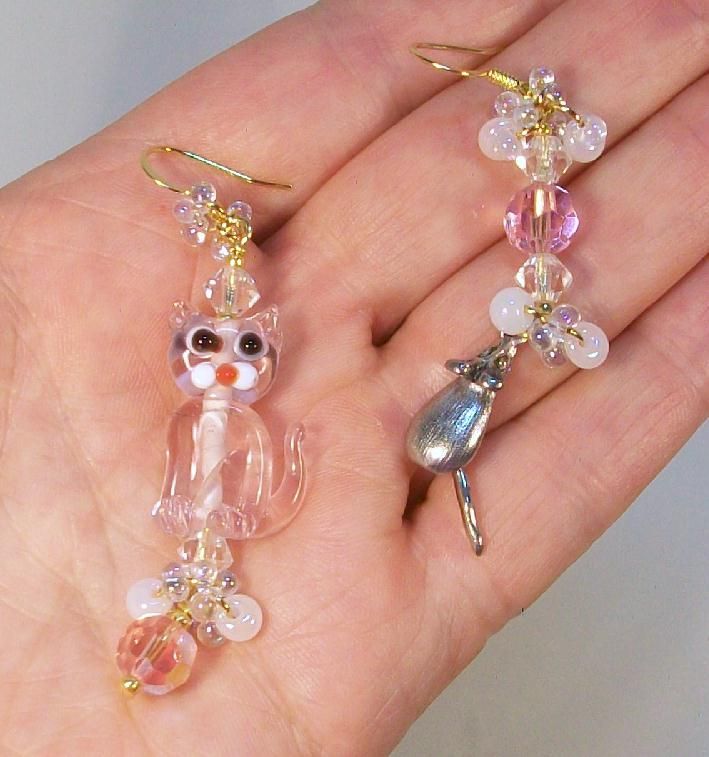 CAT & MOUSE in Pink......Asymmetrical Earrings CAT & MOUSE in Pink......Asymmetrical Earrings
