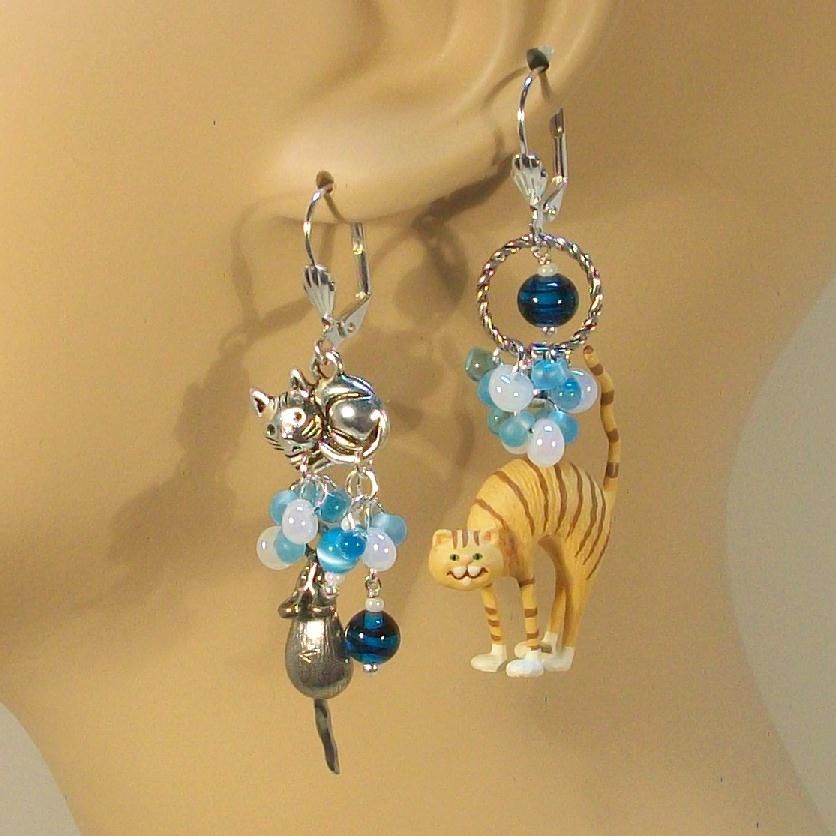 Tiger-Stripe CAT & MOUSE.............Asymmetrical Earrings Tiger-Stripe CAT & MOUSE.............Asymmetrical Earrings