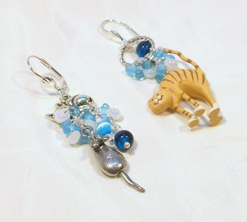 Tiger-Stripe CAT & MOUSE.............Asymmetrical Earrings Tiger-Stripe CAT & MOUSE.............Asymmetrical Earrings