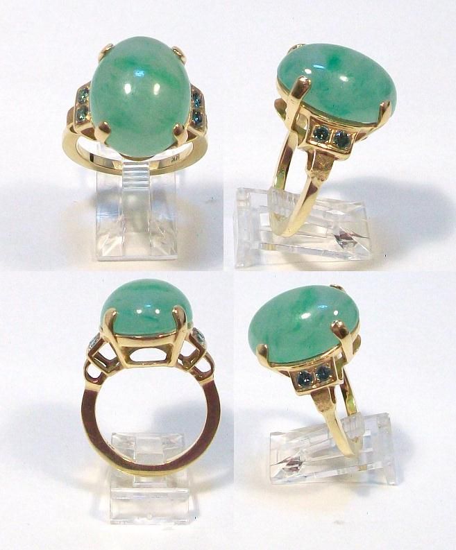 14 Karat GOLD & Chrysoprase Ring w/ TEAL-BLUE Accent Diamonds w/ written Appraisal of $2,850 14 Karat GOLD & Chrysoprase Ring w/ TEAL-BLUE Accent Diamonds w/ written Appraisal of $2,850