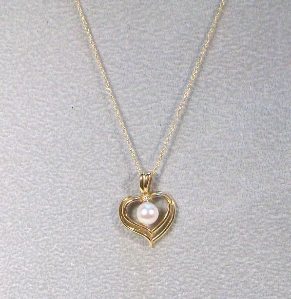 14kt Yellow Gold HEART Pendant with Real Pearl Accent on 14kt gold chain 14kt Yellow Gold HEART Pendant with Real Pearl Accent on 14kt gold chain