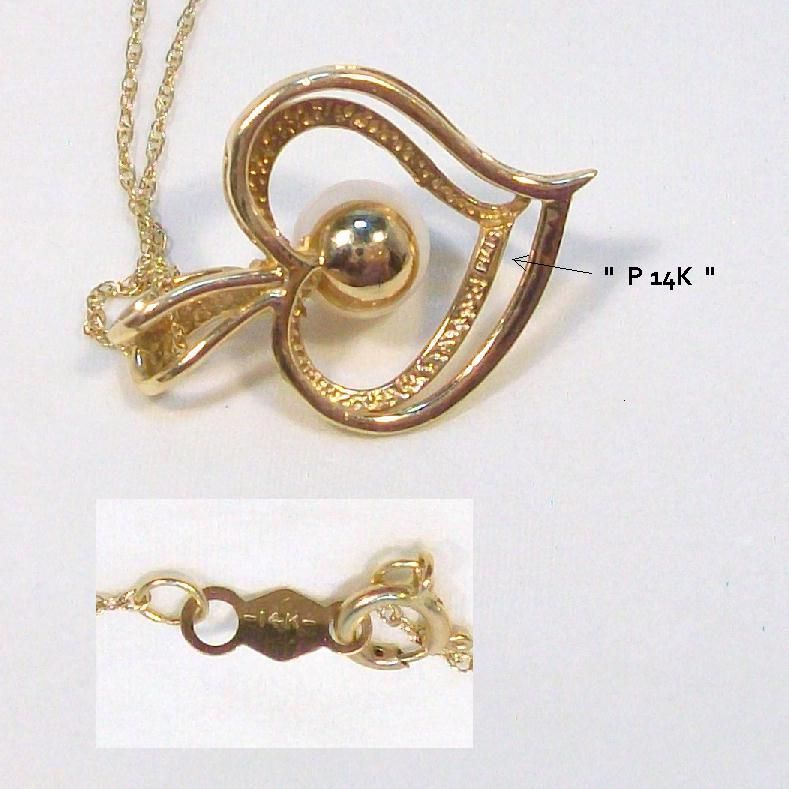 14kt Yellow Gold HEART Pendant with Real Pearl Accent on 14kt gold chain 14kt Yellow Gold HEART Pendant with Real Pearl Accent on 14kt gold chain