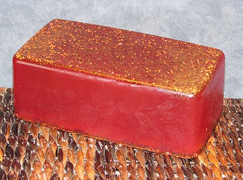 A four-pound loaf of Cranberry-scented pure glycerin soap. A four-pound loaf of Cranberry-scented pure glycerin soap.
