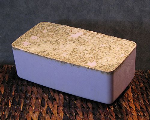 A four-pound loaf of lavender-scented pure glycerin soap. A four-pound loaf of lavender-scented pure glycerin soap.