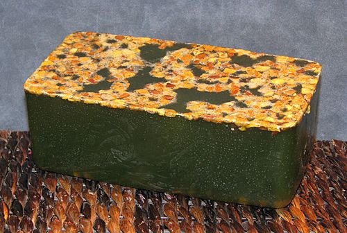 A four-pound loaf of Basil-Citrus scented pure glycerin soap. A four-pound loaf of Basil-Citrus scented pure glycerin soap.