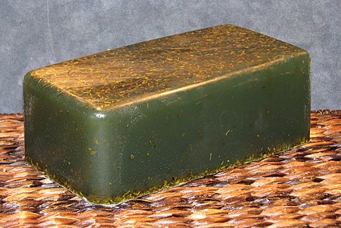 A four-pound loaf of Green Tea-scented pure glycerin soap. A four-pound loaf of Green Tea-scented pure glycerin soap.