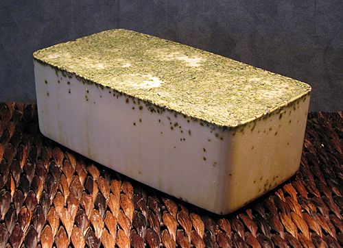 A four-pound loaf of Rosemary-Mint scented pure glycerin soap. A four-pound loaf of Rosemary-Mint scented pure glycerin soap.