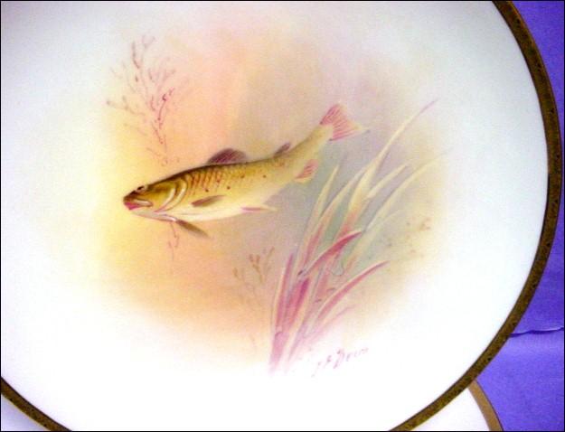 10 Antique Mintons or Minton Handpainted Artist Signed Fish Plates 10 Antique Mintons or Minton Handpainted Artist Signed Fish Plates