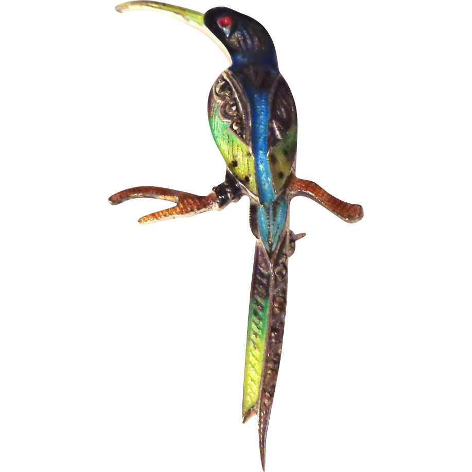 Enamel on Sterling German Fantasy Bird or Hummingbird Enamel on Sterling German Fantasy Bird or Hummingbird