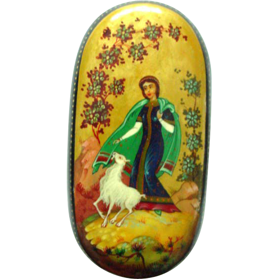 Kholui Handpainted Legend Box Russian Lacquer Papier Mache "Alyonushka and her Brother Ivanushka" Kholui Handpainted Legend Box Russian Lacquer Papier Mache "Alyonushka and her Brother Ivanushka"