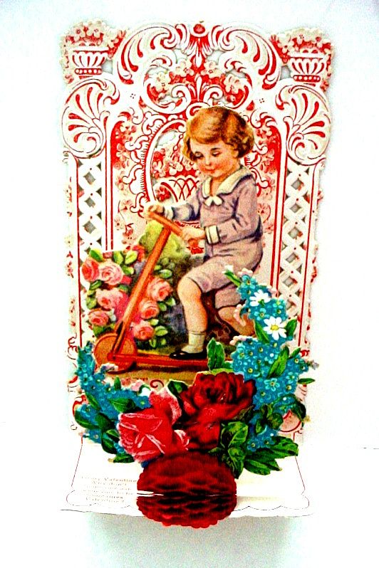 3-D German Die Cut Fold Out Valentine Boy on Scooter 3-D German Die Cut Fold Out Valentine Boy on Scooter