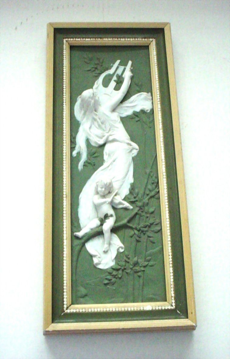 Gorgeous Framed Olive Green Jasperware/Jasper Ware Plaque - Woman with Lyre and Putto Gorgeous Framed Olive Green Jasperware/Jasper Ware Plaque - Woman with Lyre and Putto