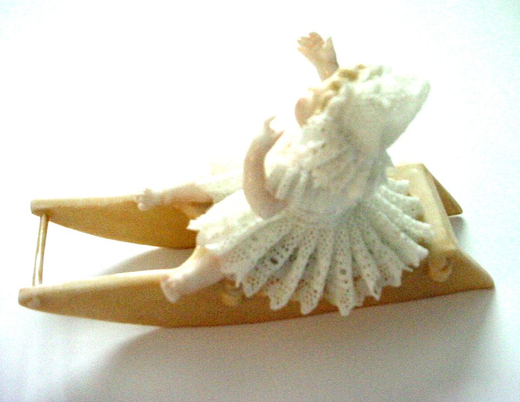 Cutest Ever Antique Miniature Baby on Sled Dresden Lace Figurine Cutest Ever Antique Miniature Baby on Sled Dresden Lace Figurine