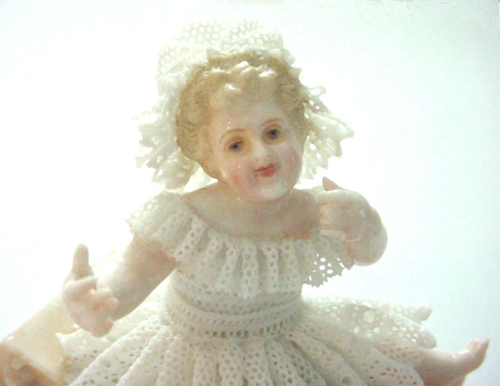 Cutest Ever Antique Miniature Baby on Sled Dresden Lace Figurine Cutest Ever Antique Miniature Baby on Sled Dresden Lace Figurine