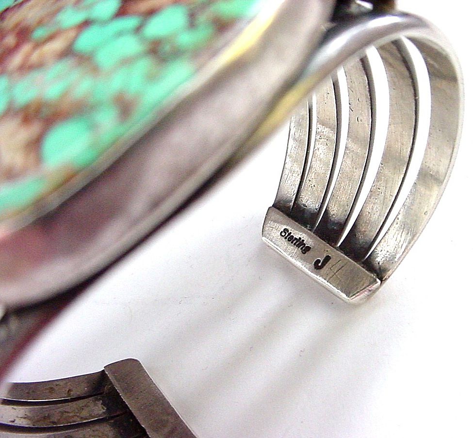 Very Fine Native American Signed Sterling and Turquoise Cuff Bracelet - Very Large Stone Very Fine Native American Signed Sterling and Turquoise Cuff Bracelet - Very Large Stone