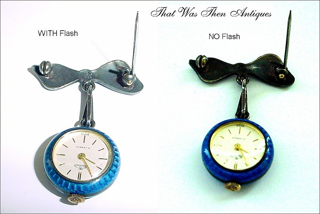 Cobalt Enamel on Sterling Swiss Watch with Matching Bow Pin by Nadine Cobalt Enamel on Sterling Swiss Watch with Matching Bow Pin by Nadine