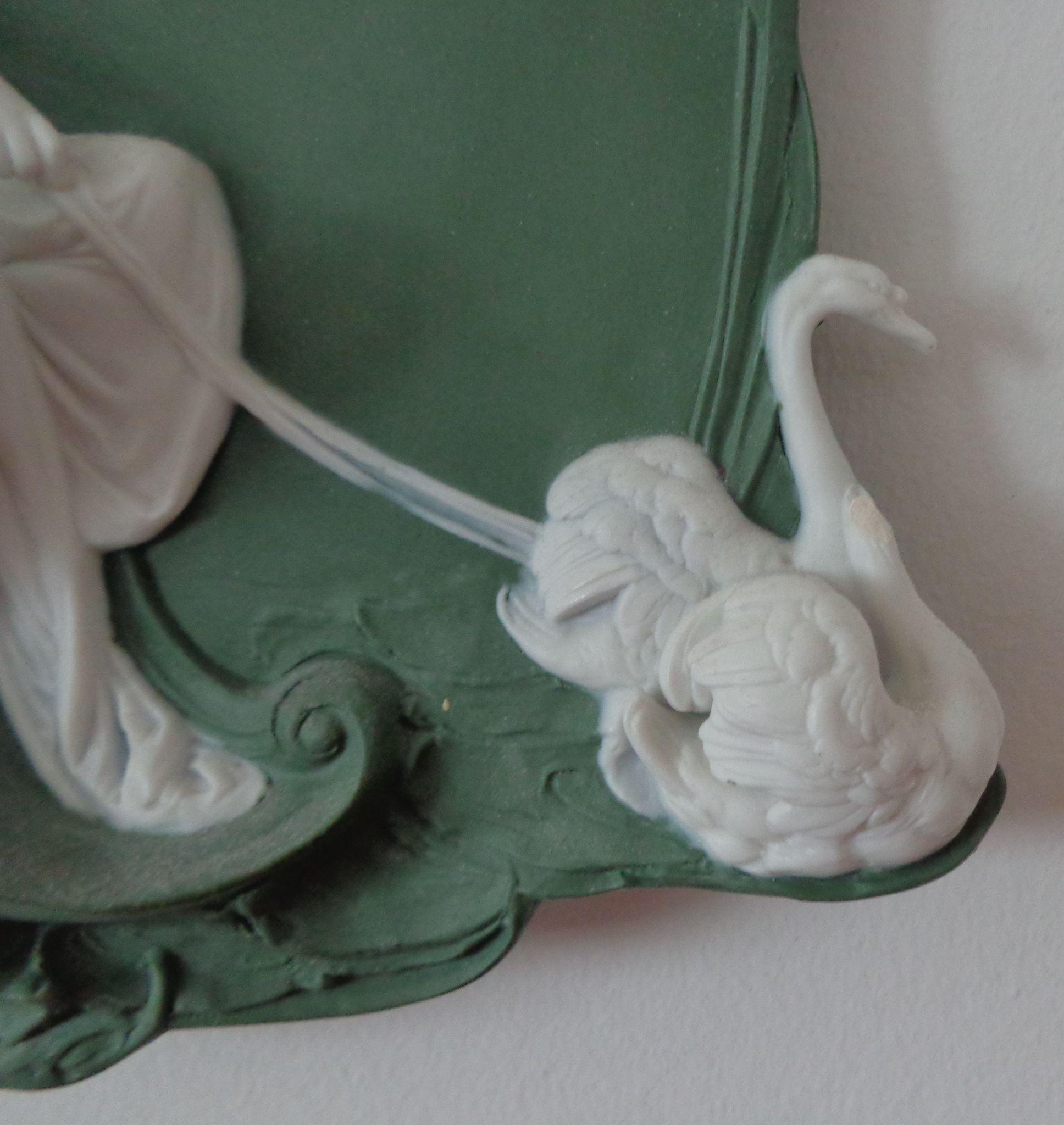 Woman and Swans Rare Volkstedt Germany Jasperware Jasper Ware Plaque Woman and Swans Rare Volkstedt Germany Jasperware Jasper Ware Plaque