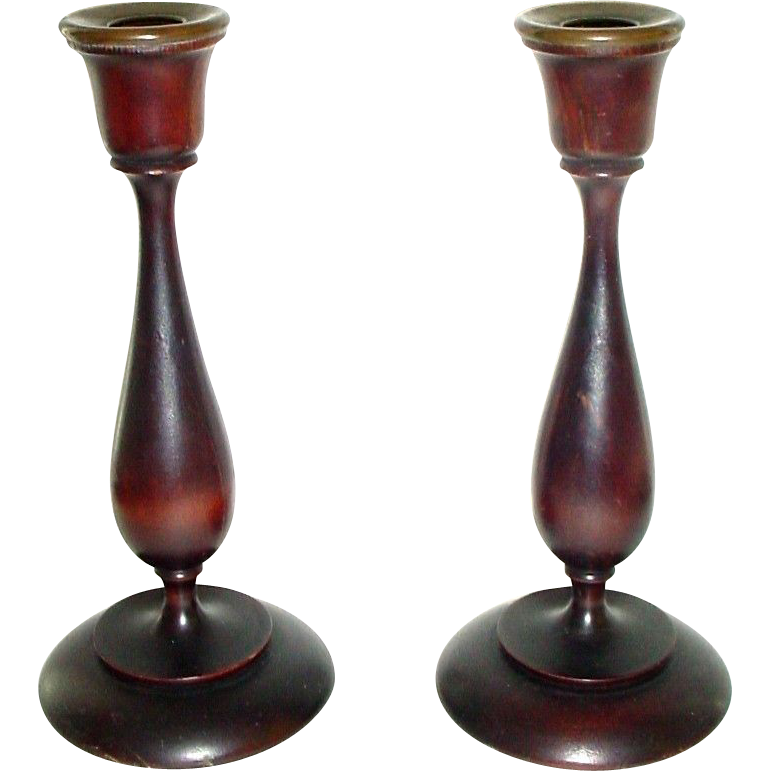 Pair of Elegant Turned Wood Candlesticks Candle Sticks from thatwasthen