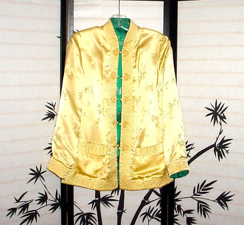 Vintage Satin Reversible Chinese Jacket - Light Gold/Teal - Pockets Too! Vintage Satin Reversible Chinese Jacket - Light Gold/Teal - Pockets Too!