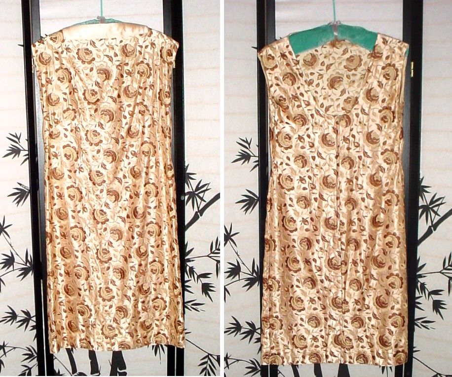 1950s Rose Embroidered Silk Satin Custom-Made Sheath and Coat - Sz Small 4-6 1950s Rose Embroidered Silk Satin Custom-Made Sheath and Coat - Sz Small 4-6