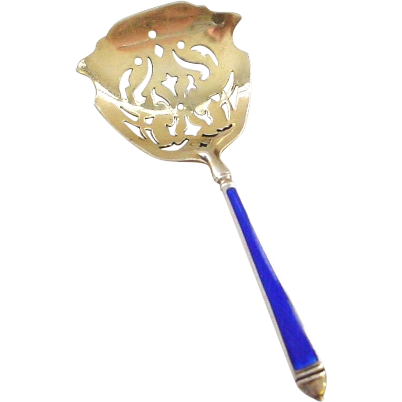 Cobalt Blue Enamel on Sterling Bonbon or Nut Spoon Cobalt Blue Enamel on Sterling Bonbon or Nut Spoon