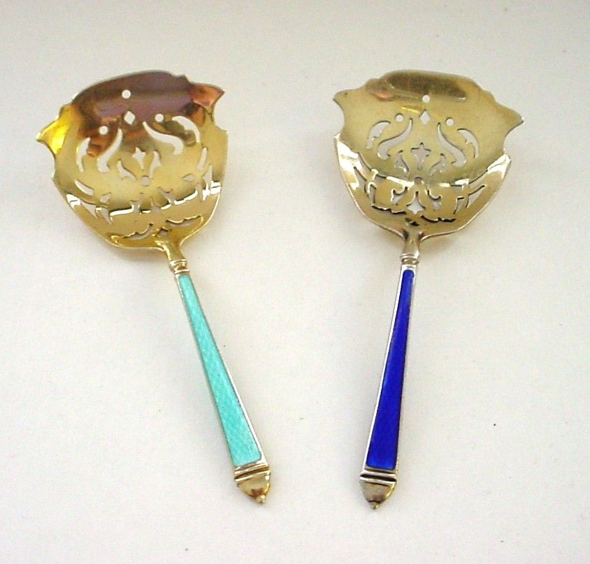 Cobalt Blue Enamel on Sterling Bonbon or Nut Spoon Cobalt Blue Enamel on Sterling Bonbon or Nut Spoon