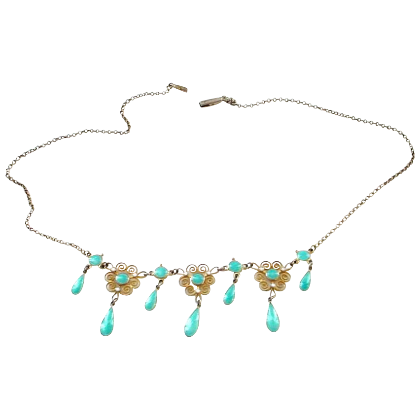 Outstanding Antique Enamel on Sterling Marius Hammer Festooning Necklace Outstanding Antique Enamel on Sterling Marius Hammer Festooning Necklace