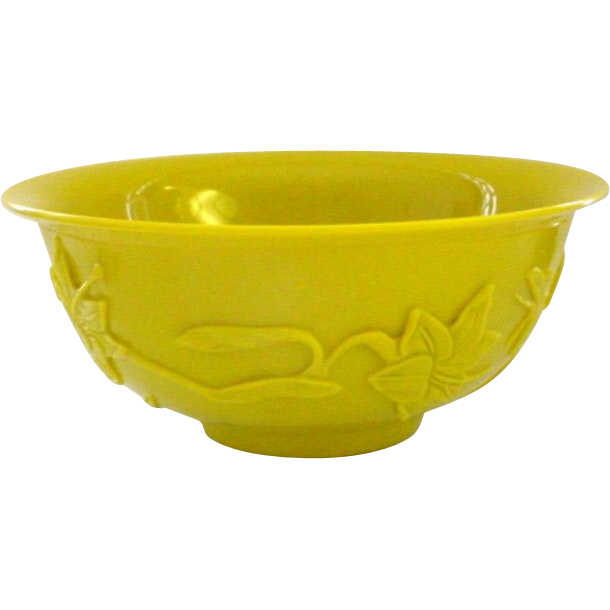 Carved Peking Glass Bowl with Orchids and Butterfly Carved Peking Glass Bowl with Orchids and Butterfly
