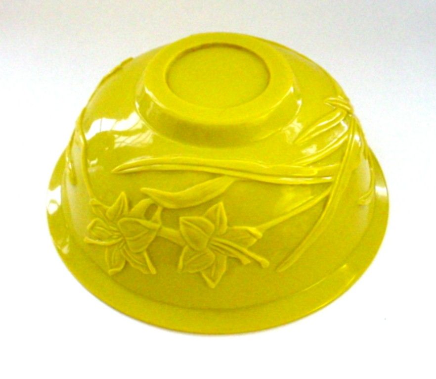 Carved Peking Glass Bowl with Orchids and Butterfly Carved Peking Glass Bowl with Orchids and Butterfly