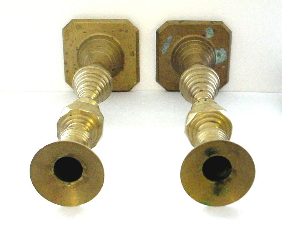 Pair of 12" Tall Brass Antique Classic Beehive Candlesticks Pair of 12" Tall Brass Antique Classic Beehive Candlesticks