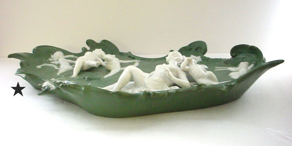 Large Antique Volkstedt Jasperware Plaque with Beautiful Semi-nude and 6 Angels or Putti - Very, very 3-D Large Antique Volkstedt Jasperware Plaque with Beautiful Semi-nude and 6 Angels or Putti - Very, very 3-D