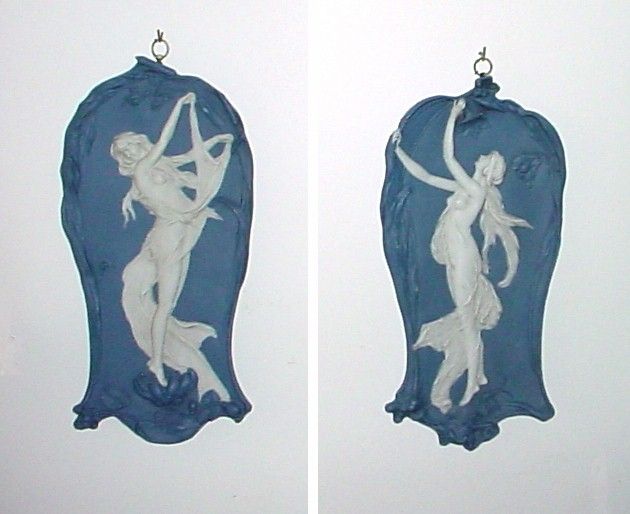Antique Art Nouveau Jasperware Plaque Bare Breasted Beauty with Lily Antique Art Nouveau Jasperware Plaque Bare Breasted Beauty with Lily