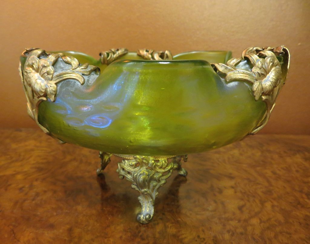 Circa 1890 Loetz Bowl In Metal Armature Circa 1890 Loetz Bowl In Metal Armature