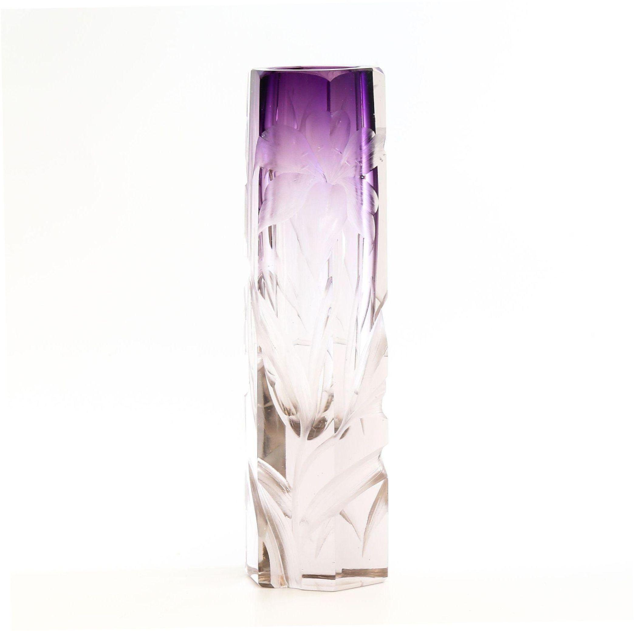 Antique Moser Intaglio Cut Clear To Amethyst Vase Antique Moser Intaglio Cut Clear To Amethyst Vase