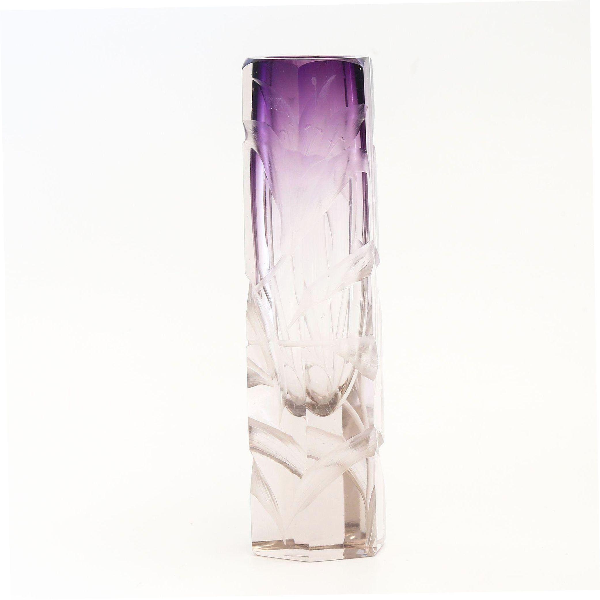 Antique Moser Intaglio Cut Clear To Amethyst Vase Antique Moser Intaglio Cut Clear To Amethyst Vase