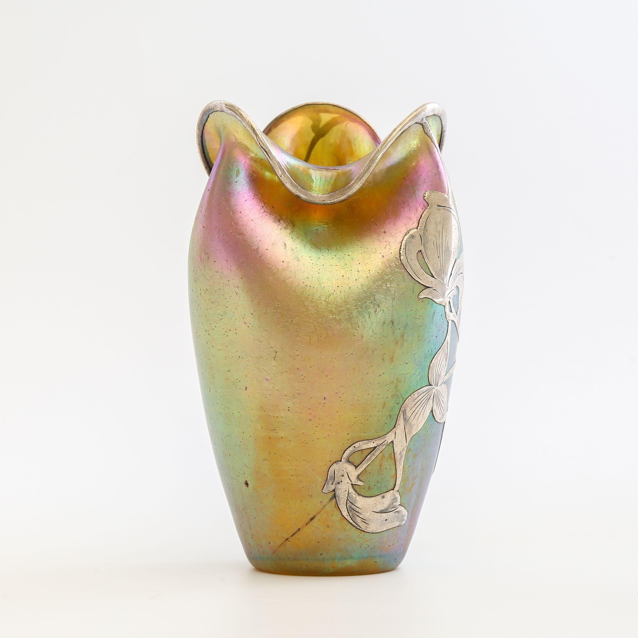 Fabulous Antique Loetz Sterling Silver Overlay Vase Fabulous Antique Loetz Sterling Silver Overlay Vase