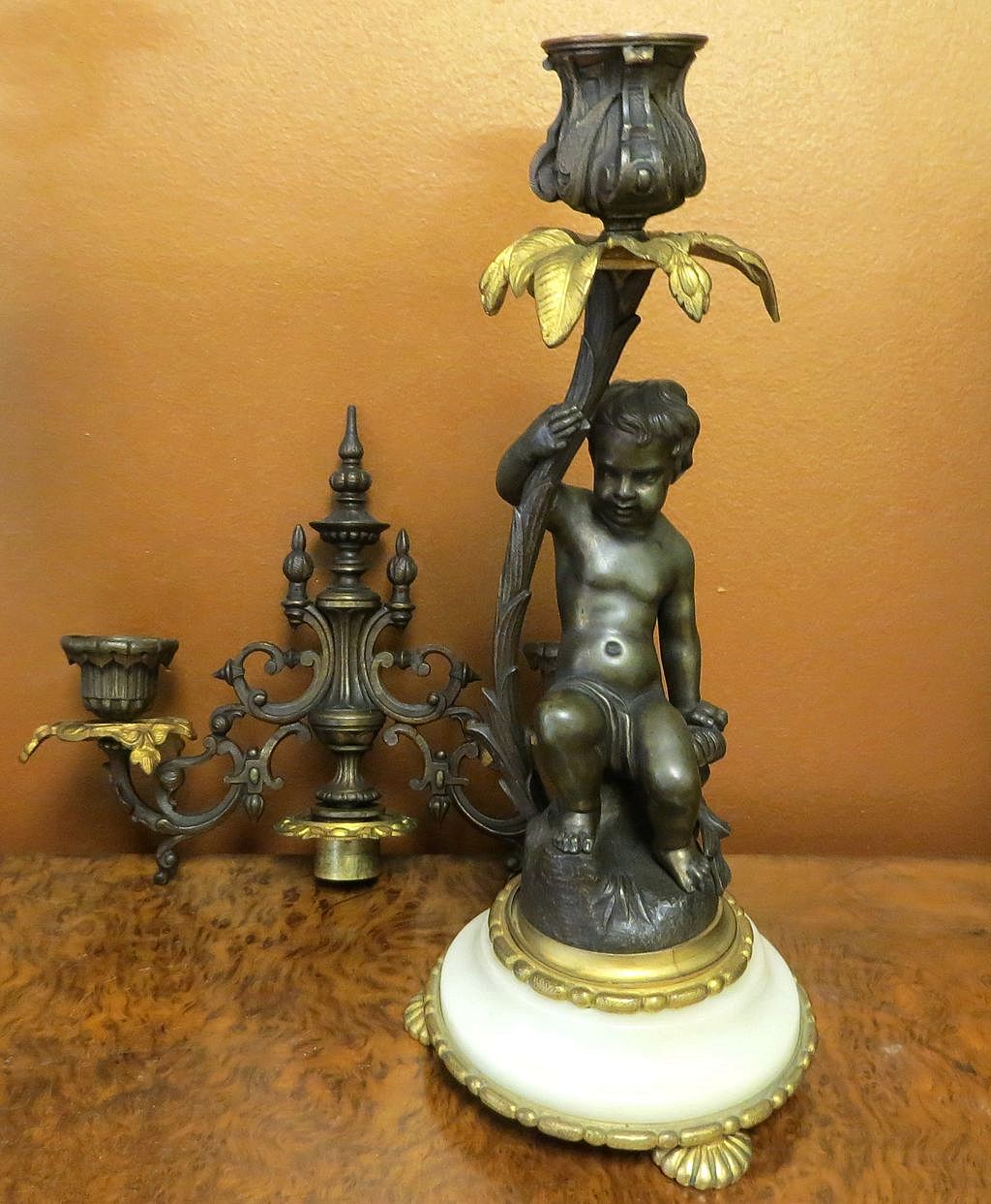 Antique Victorian Bronze Figural Putti Candleabras Antique Victorian Bronze Figural Putti Candleabras