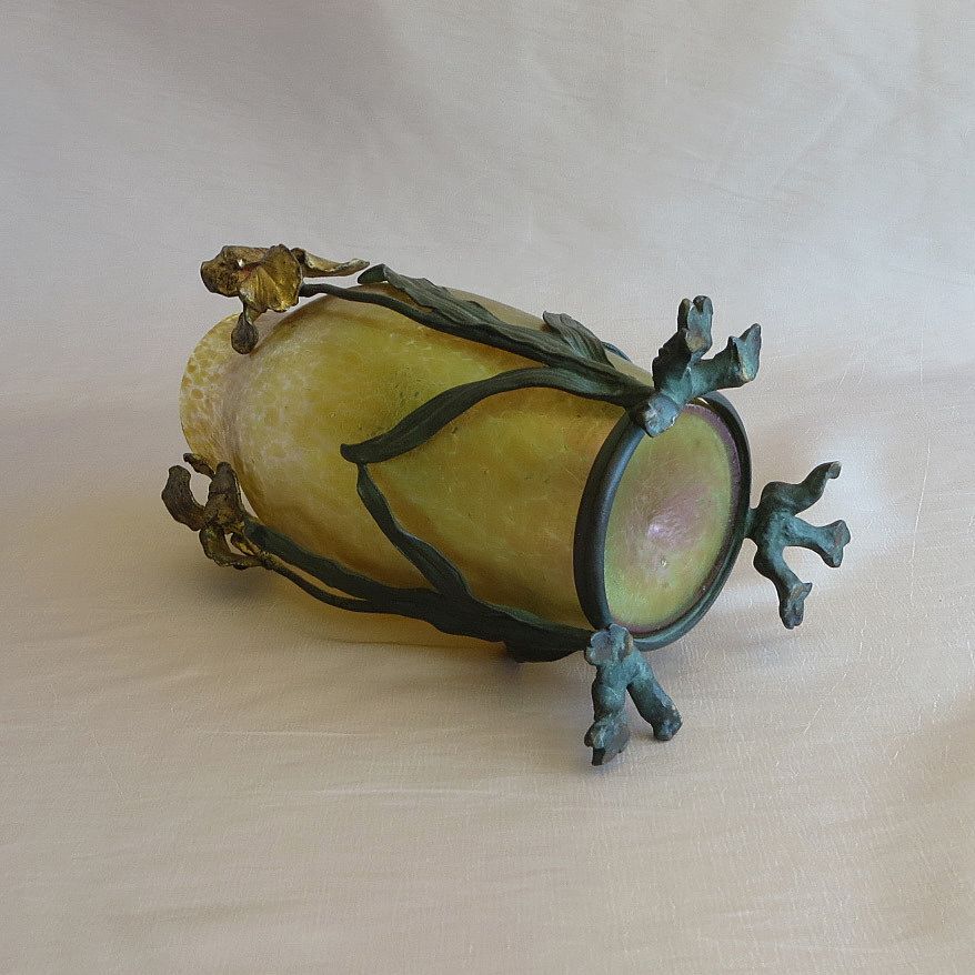 Circa 1900 Loetz Papillon Vase In Ornate Floral Armature Circa 1900 Loetz Papillon Vase In Ornate Floral Armature