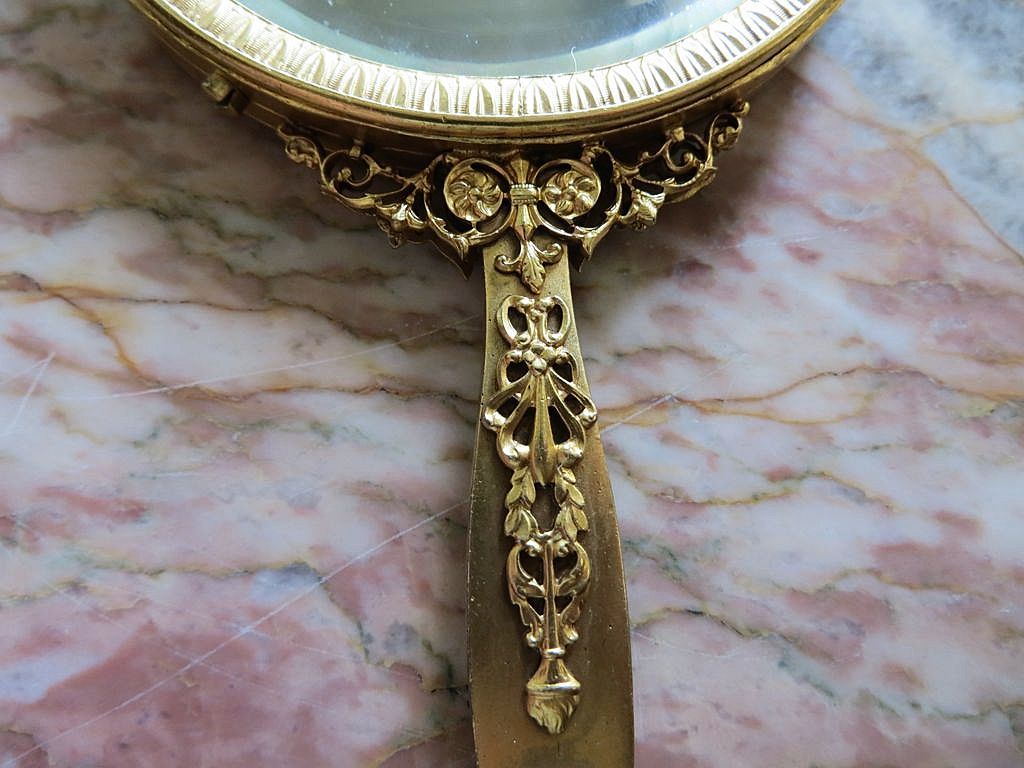 Gilded French Antique 19TH Century Portrait Hand Mirror Gilded French Antique 19TH Century Portrait Hand Mirror