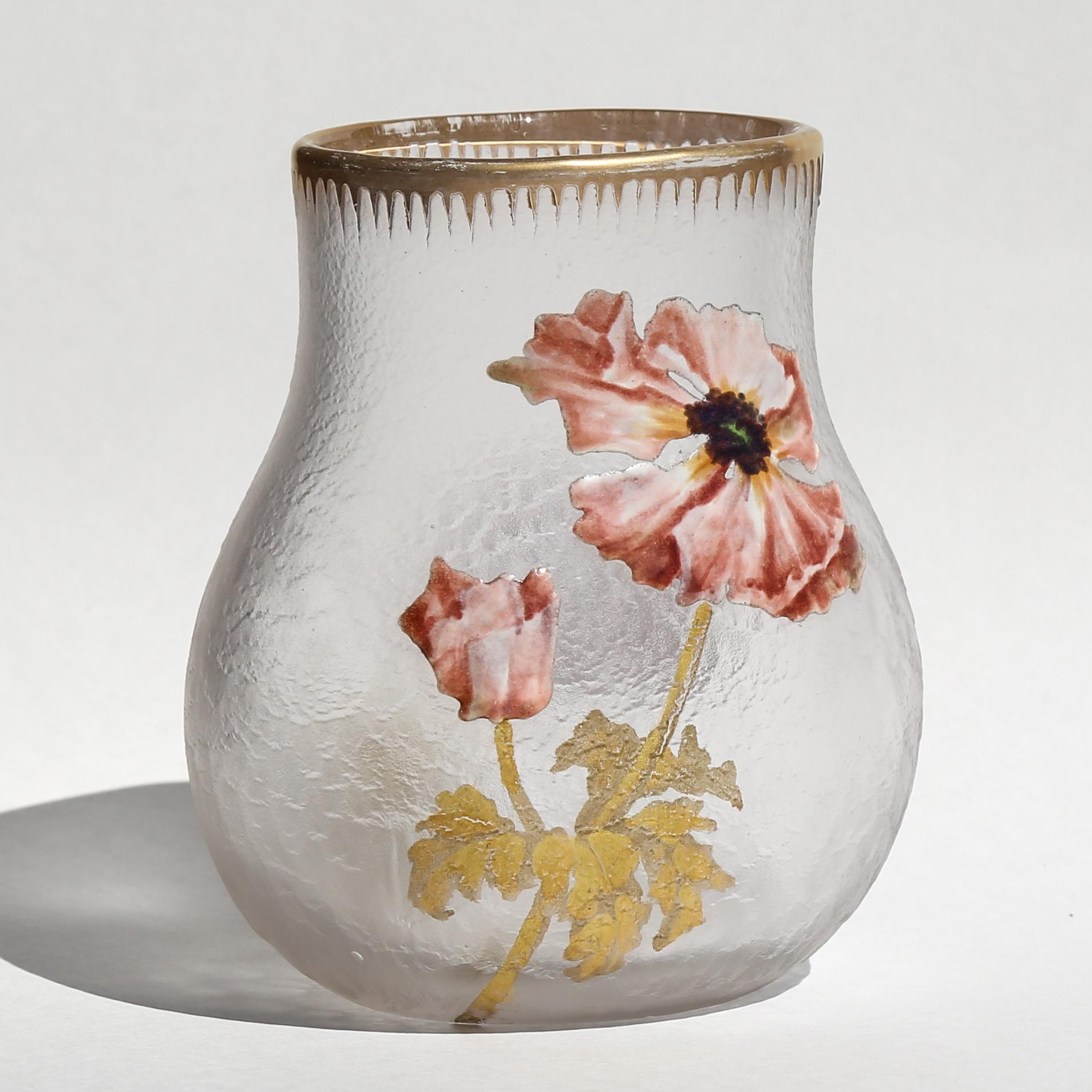 Beautiful Circa 1900 Enameled Floral Mont Joye Vase Beautiful Circa 1900 Enameled Floral Mont Joye Vase