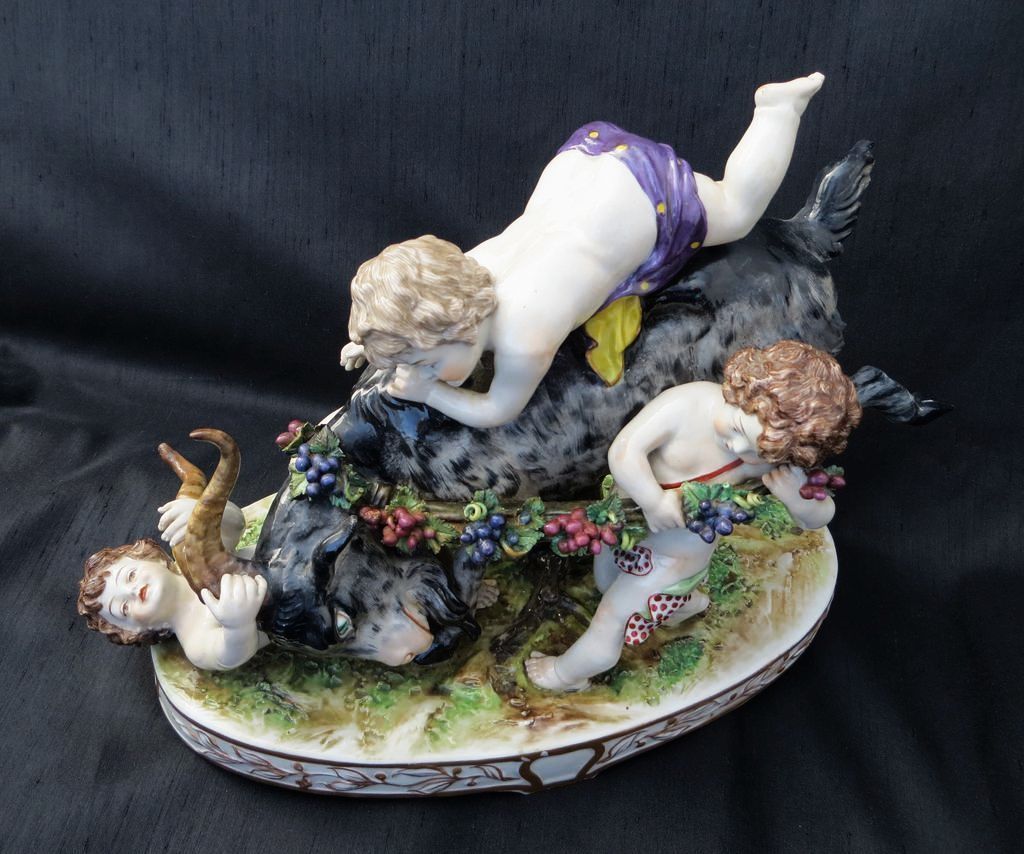 Antique 19th Century Royal Vienna Porcelain Goat With Putti Antique 19th Century Royal Vienna Porcelain Goat With Putti