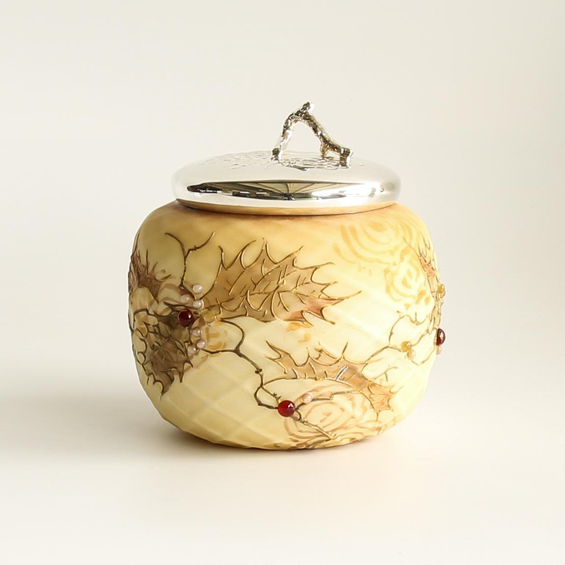 Circa 1889 Mount Washington Crown Milano Covered Jar Circa 1889 Mount Washington Crown Milano Covered Jar