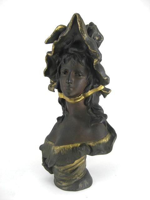 Art Nouveau Bronzed Artist Signed Bust Of Elegant Lady Art Nouveau Bronzed Artist Signed Bust Of Elegant Lady