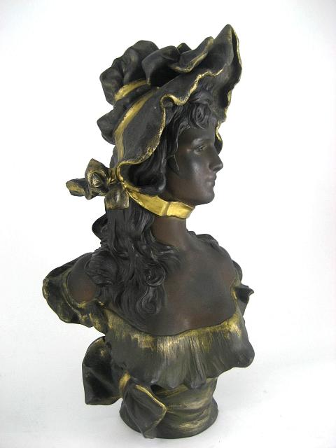 Art Nouveau Bronzed Artist Signed Bust Of Elegant Lady Art Nouveau Bronzed Artist Signed Bust Of Elegant Lady