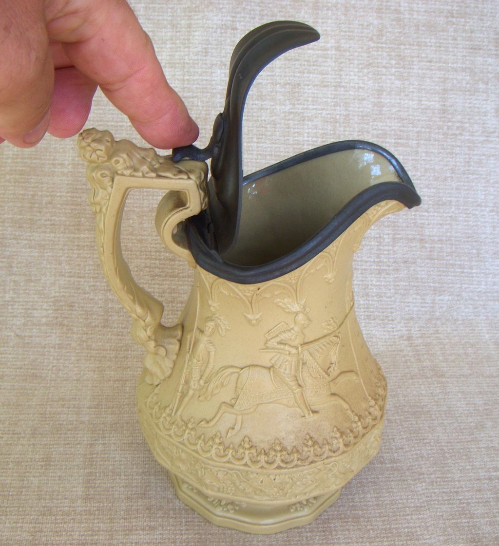 Antique Dated 1840 Ridgway & Son Pitcher With Jousting Knights Antique Dated 1840 Ridgway & Son Pitcher With Jousting Knights