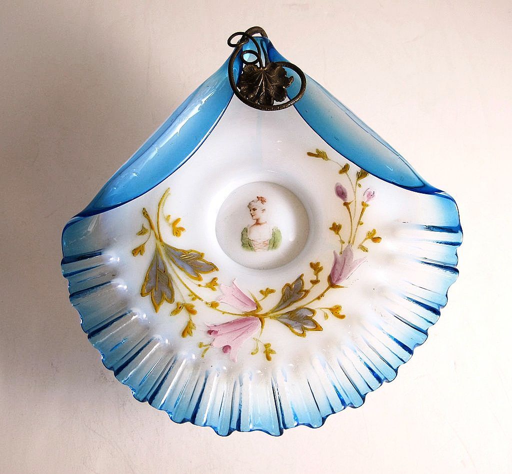 Beautiful Victorian Era Opalescent Dresser Tray With Metal Mounts Beautiful Victorian Era Opalescent Dresser Tray With Metal Mounts