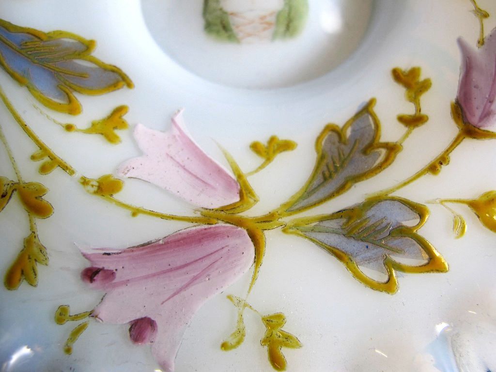 Beautiful Victorian Era Opalescent Dresser Tray With Metal Mounts Beautiful Victorian Era Opalescent Dresser Tray With Metal Mounts
