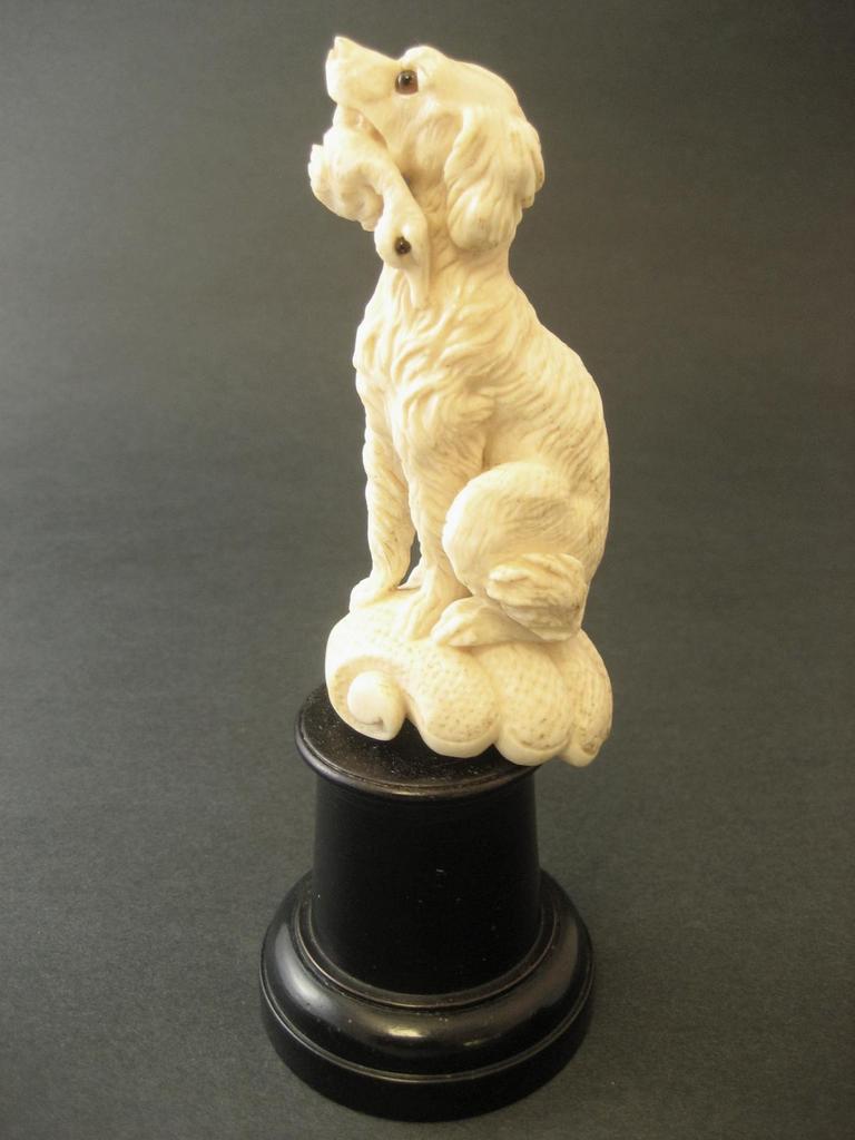 Antique Victorian Carved Dog With Bird Antique Victorian Carved Dog With Bird