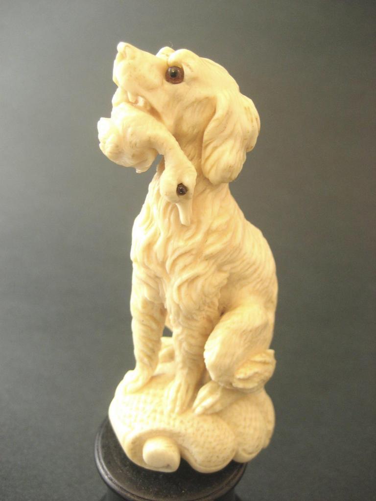 Antique Victorian Carved Dog With Bird Antique Victorian Carved Dog With Bird